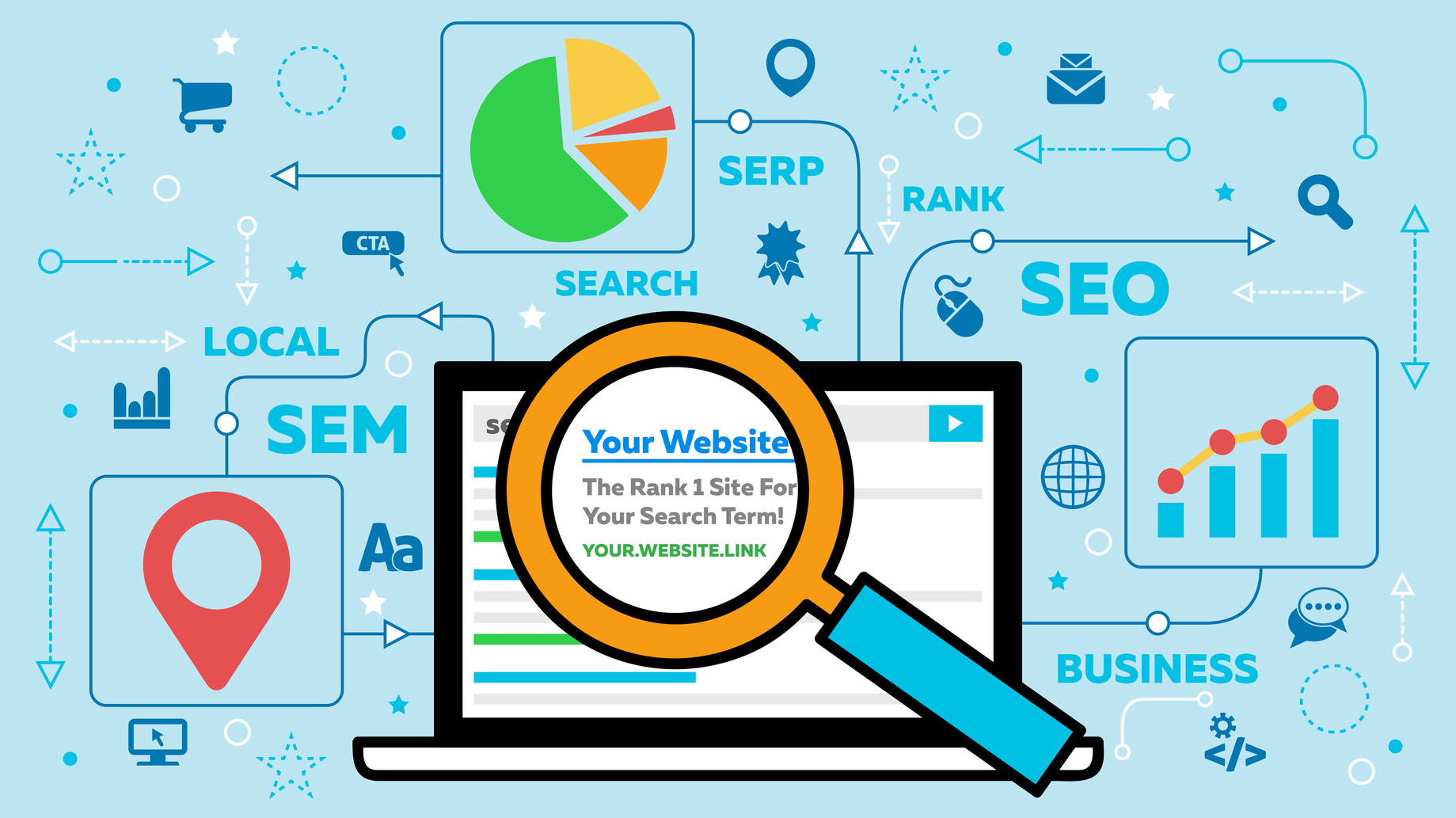 SEO Concept with Laptop and Icons